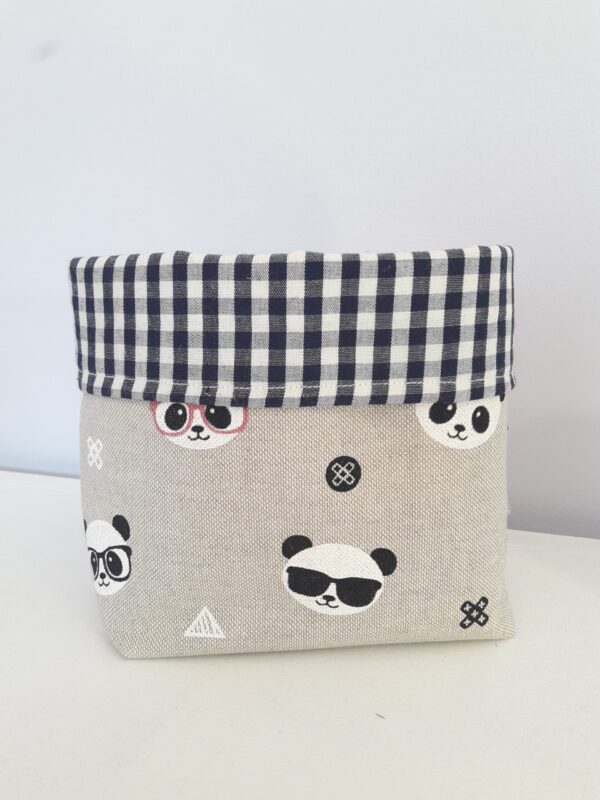 pochon de rangement fait main en lin imprimé panda