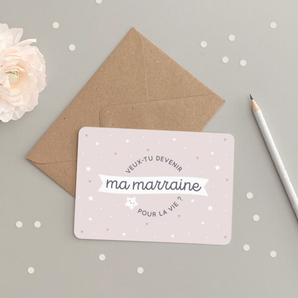Carte annonce bientôt marraine rose de la marque zu