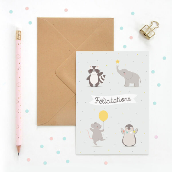 carte de naissance double félicitations avec animaux zu