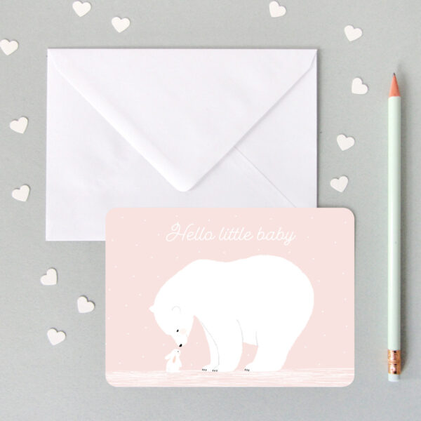 Carte rose avec ours polaire blanc little baby