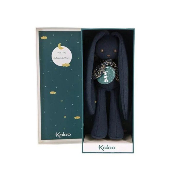 Peluche lapin bleu nuit dans son coffret