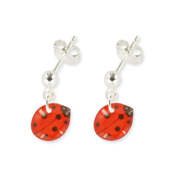 Boucles d'oreilles coccinelle pendantes en argent 925