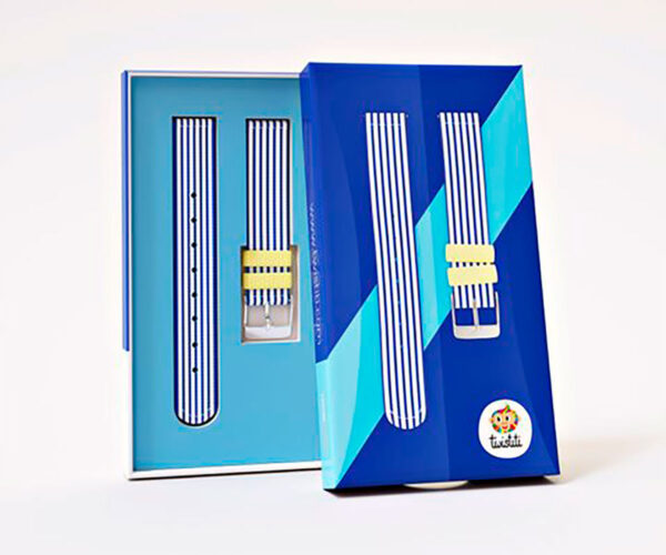 Coffret bracelet à bandes bleues et blanches pour montre Twistiti
