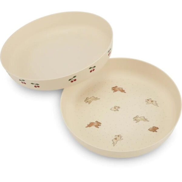 Lot de 2 assiettes incassables pour enfant - Motif lapin et cerise