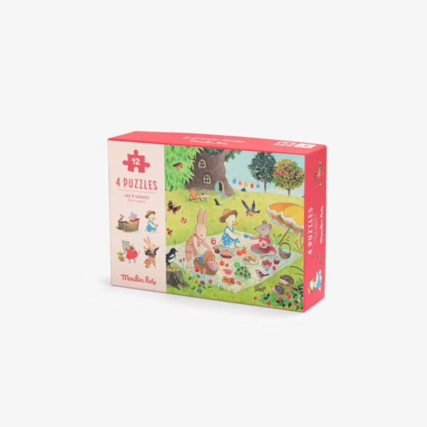 4 mini puzzles des saisons, la grande famille - Moulin Roty