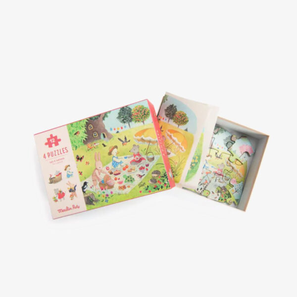 4 mini puzzles des saisons, la grande famille - Moulin Roty