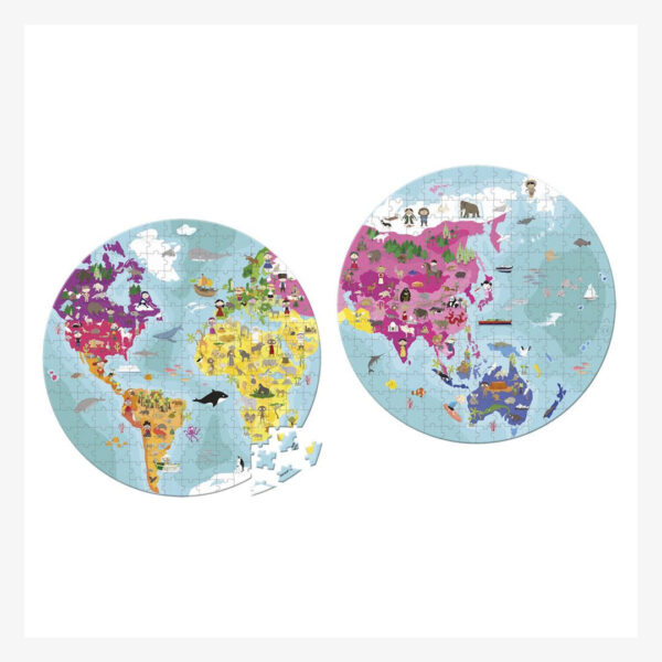 Puzzle sur le thème du monde, avec 208 pièces, recto verso - Janod