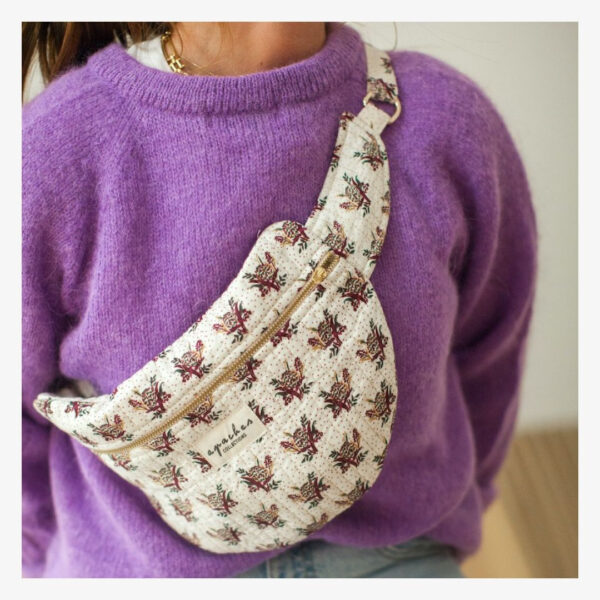 Grand sac banane blanc, à fleurs - Apaches Collections